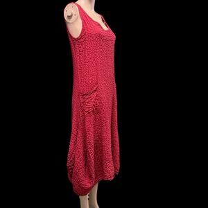 Luna Luz Textured Linen Rayon Midi Dress Pockets Red Womens Sz S Lagenlook Artsy